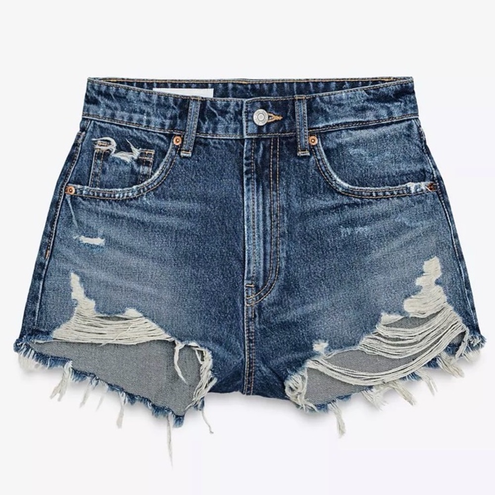 ZARA High Rise Curved Denim Shorts